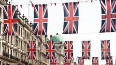 British flags decorating a street