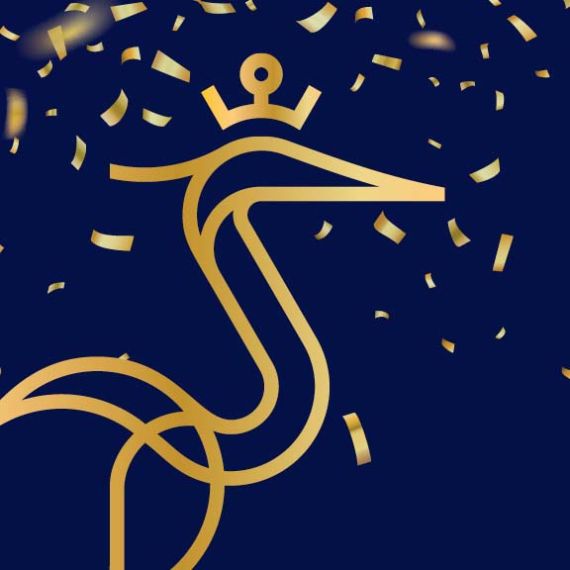 University of the year heron logo gold with confetti